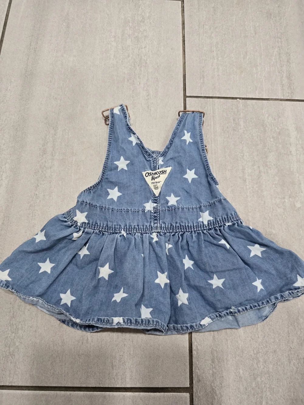 OshKosh B'gosh Star Print Denim Jumper Dress 3 Months Baby Girl Overall Dress